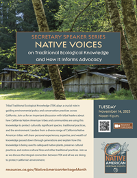 Secretary Speaker Series Flyer - Native Voices on Traditional Ecological Knowledge and how it Informs Advocacy