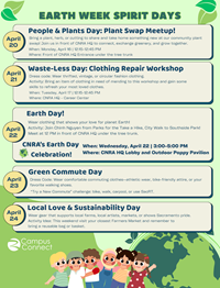 Earth Week Spirit Days flyer listing April 20–24 activities.