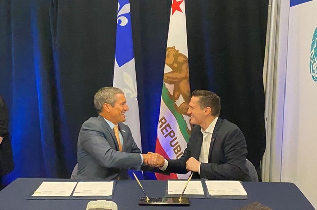 California Secretary for Natural Resources Wade Crowfoot and Quebec Minister of the Environment Benoit Charette sign a joint declaration committing to a partnership to implement 30x30 and protect biodiversity.