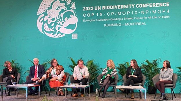 Deputy Secretary for Biodiversity and Habitat, Dr. Jennifer Norris (left), participates in a panel discussion on subnational and local leadership toward 30×30.