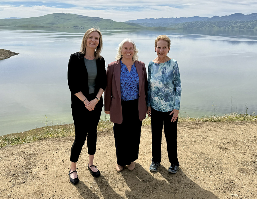 California Water Commission Assistant Executive Office Sarah Lesmeister, left, Executive Officer Laura Jensen, and Commission Chair Fern Steiner attended Senator Anna Caballero’s March 13 press conference to highlight implementation of the California Water Plan.
