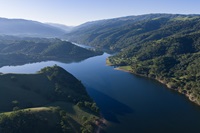A south-facing drone view of Lake Del Valle. Photo taken March 19, 2026.