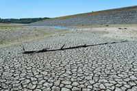 image of dry conditions in the area of Lake Mendocino in Mendocino County following two critically dry years.