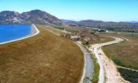 An aerial view of Lake Perris on May 13, 2023. The artificial lake is the southern terminus of the California State Water Project, located in Riverside County, California.