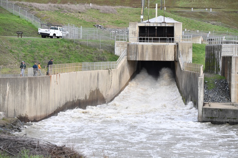 High-flow releases from Coyote Valley Dam at Lake Mendocino on January 16, 2023.