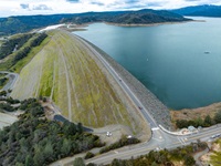 A drone view of water levels at the Oroville Dam located at Lake Oroville in Butte County, California. Photo taken March 8, 2023.
