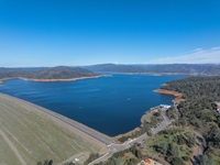 A drone view of Oroville Dam and Lake Oroville in Butte County, California.