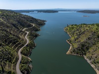 A drone view of the Canyon Creek bridge at Lake Oroville in Butte County, California. Photo taken April 4, 2025.