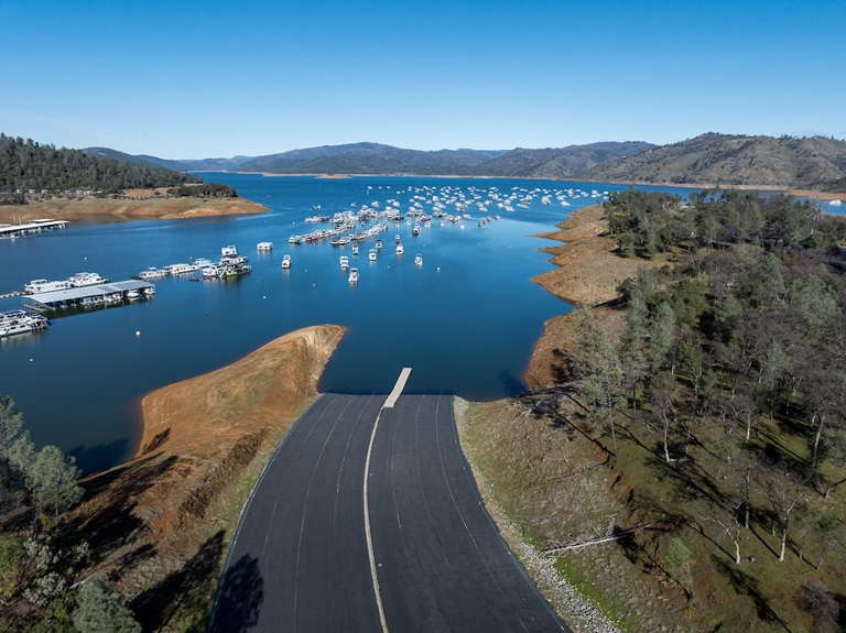A drone view of Loafer Creek boat ramp at Lake Oroville in Butte County, California. Photo taken January 8, 2026. 