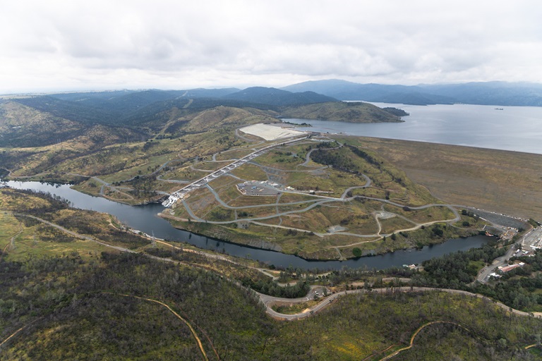 An aerial view shows high water conditions at Oroville Dam located at Lake Oroville in Butte County, California. Photo taken May 6, 2026.
