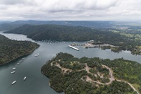 An aerial view shows high water conditions at Lime Saddle Marina located at Lake Oroville in Butte County, California. Photo taken May 6, 2026.