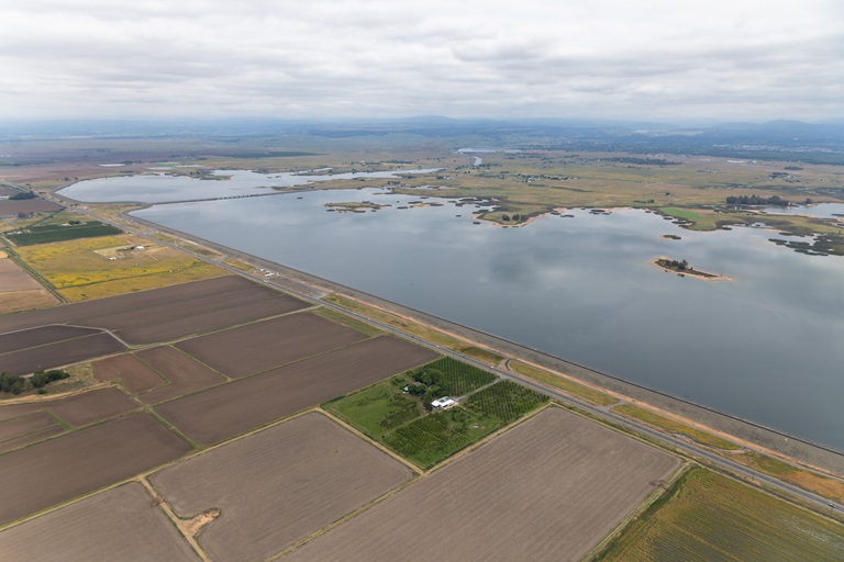 An aerial view shows Thermalito Afterbay near Lake Oroville in Butte County, California.