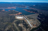 An aerial overview of the recently completed Lake Oroville main spillway during Phase 2 of the recovery efforts. 