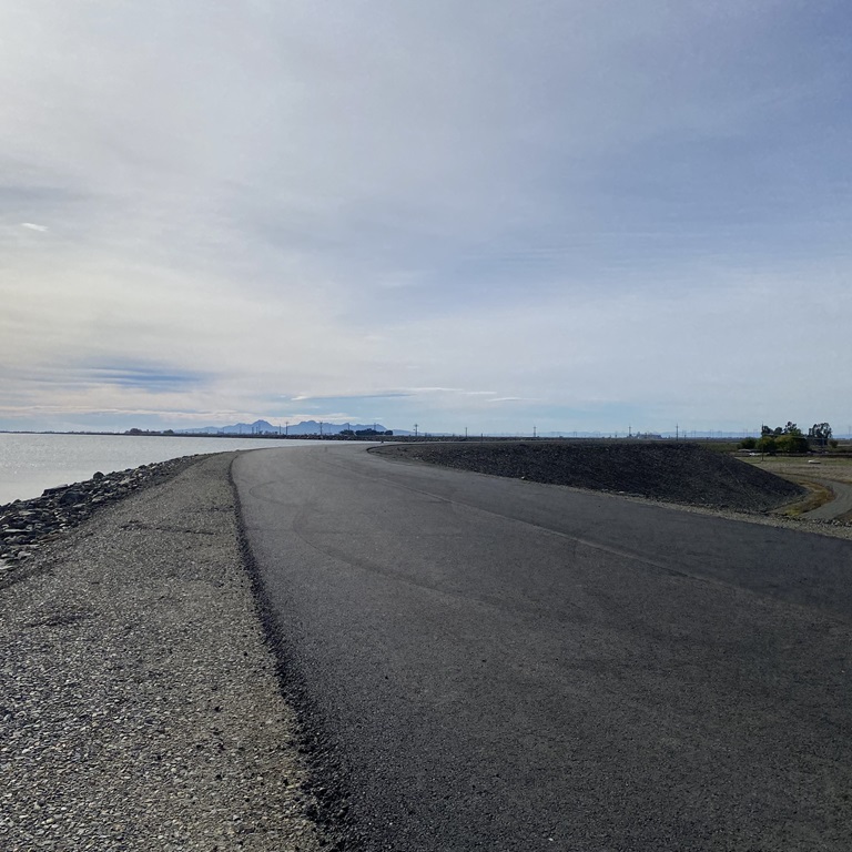 A newly paved section of Thermalito Afterbay Dam Crest Road near HWY 162 and HWY 99. 