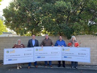 Recipients holding Go Golden checks presented to the Petaluma Valley, Santa Rosa Plain, and Sonoma Valley GSAs. Photo taken October 30, 2023.