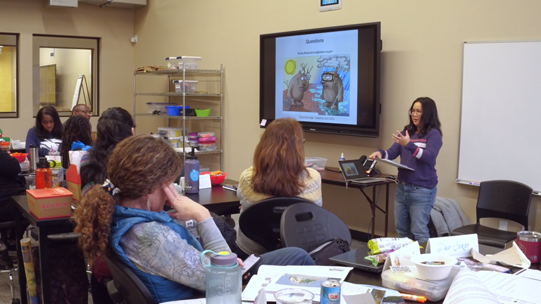 DWR employee Emily Alejandrino teaching at the Project WET workshop.