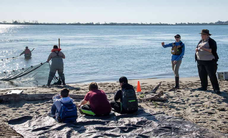 Scientists and staff from DWR and the Department of Fish and Wildlife step away from their daily activities and into the heart of the Delta in a partnership with Riverview Middle School in Rio Vista for a morning of learning the importance of Delta research and monitoring. 