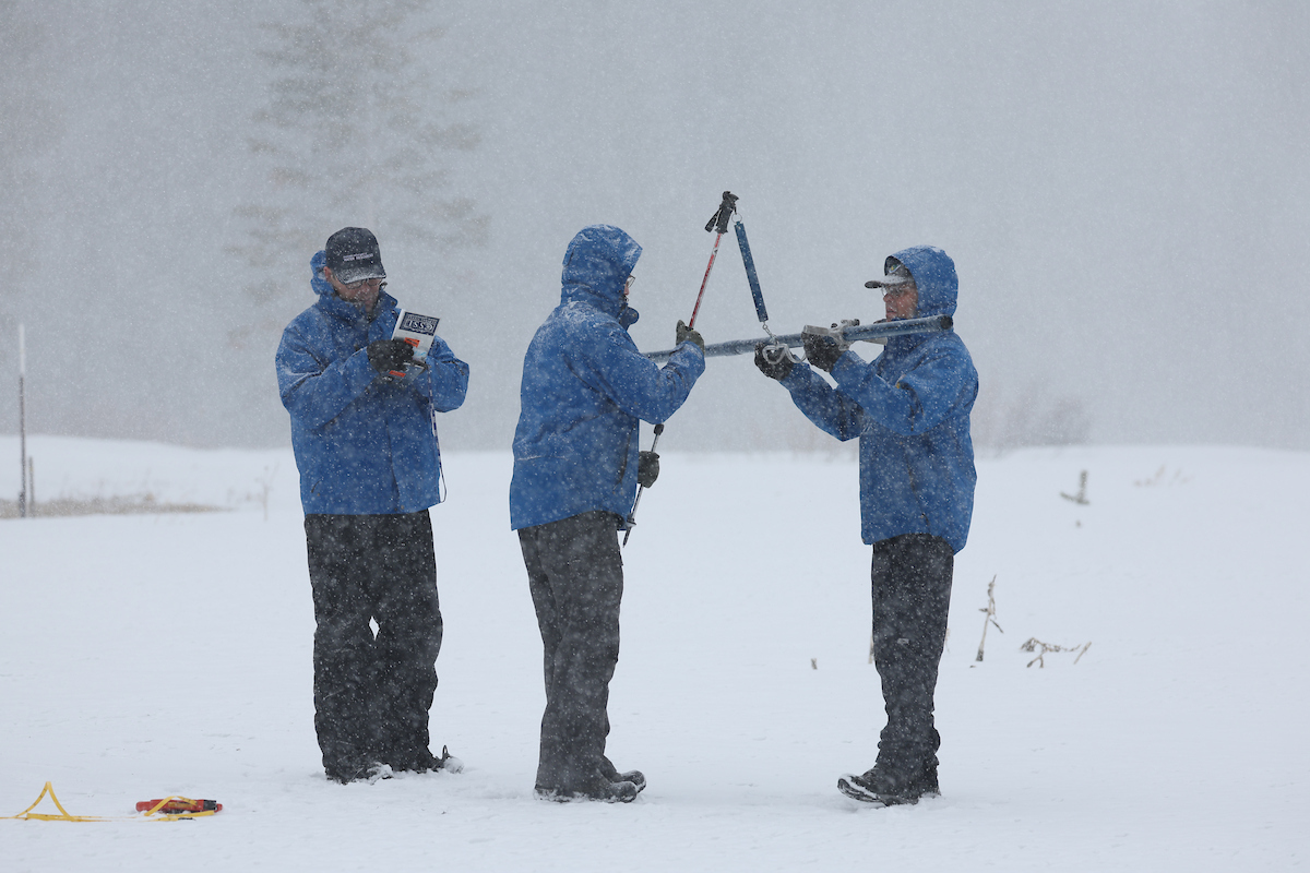 DWR Staff conducting the second snow survey at Phillips Station on January 31, 2025.