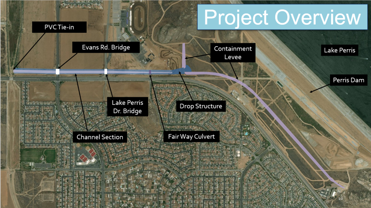 Perris Dam and the surrounding area map shows the project overview for the Emergency Release Facility.