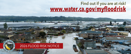 Cover image for the 2026 Flood Risk Notification that shows flooding in the town of Pajaro in 2023.