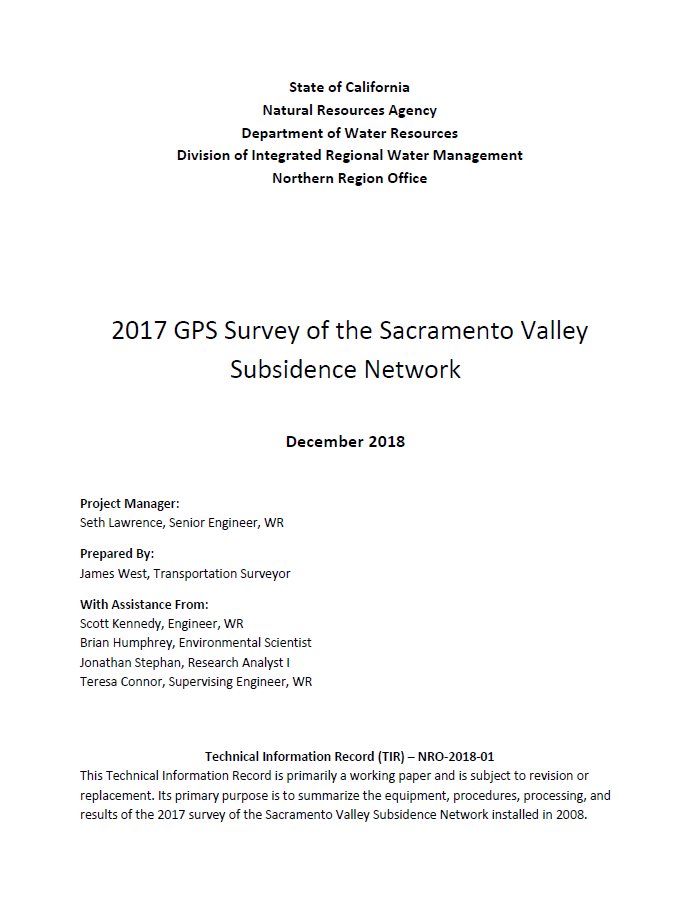 2017 GPS Survey of the Sacramento Valley Subsidence Network