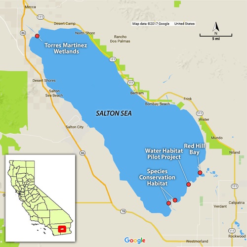 Salton Sea map showing project locations. Contact DWR if you need more information about this map.