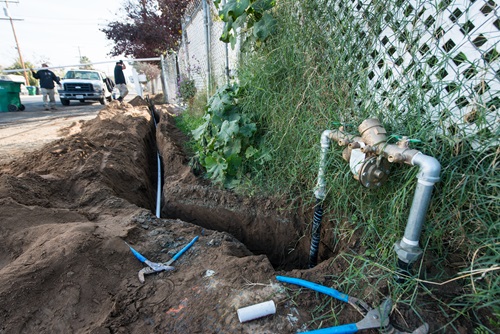 Backflow prevention devices and piping installed for residential homes in East Porterville.