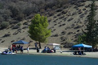 People along the beach at Pyramid Lake.