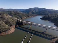Feather River Bridge near the Lime Saddle Marina at Lake Oroville in Butte County, California. Photo taken January 8, 2026. On this date, the water storage was 2,450,621 acre-feet (AF), 72 percent of the total capacity.