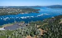 An aerial view of Loafer Creek Boat Ramp and parking lot.