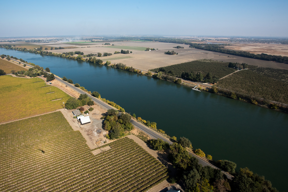 Aerial of path of proposed tunnels in the Delta