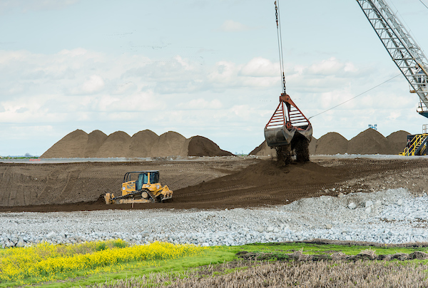 Levee repairs on Tyler Island in California on February 23, 2017